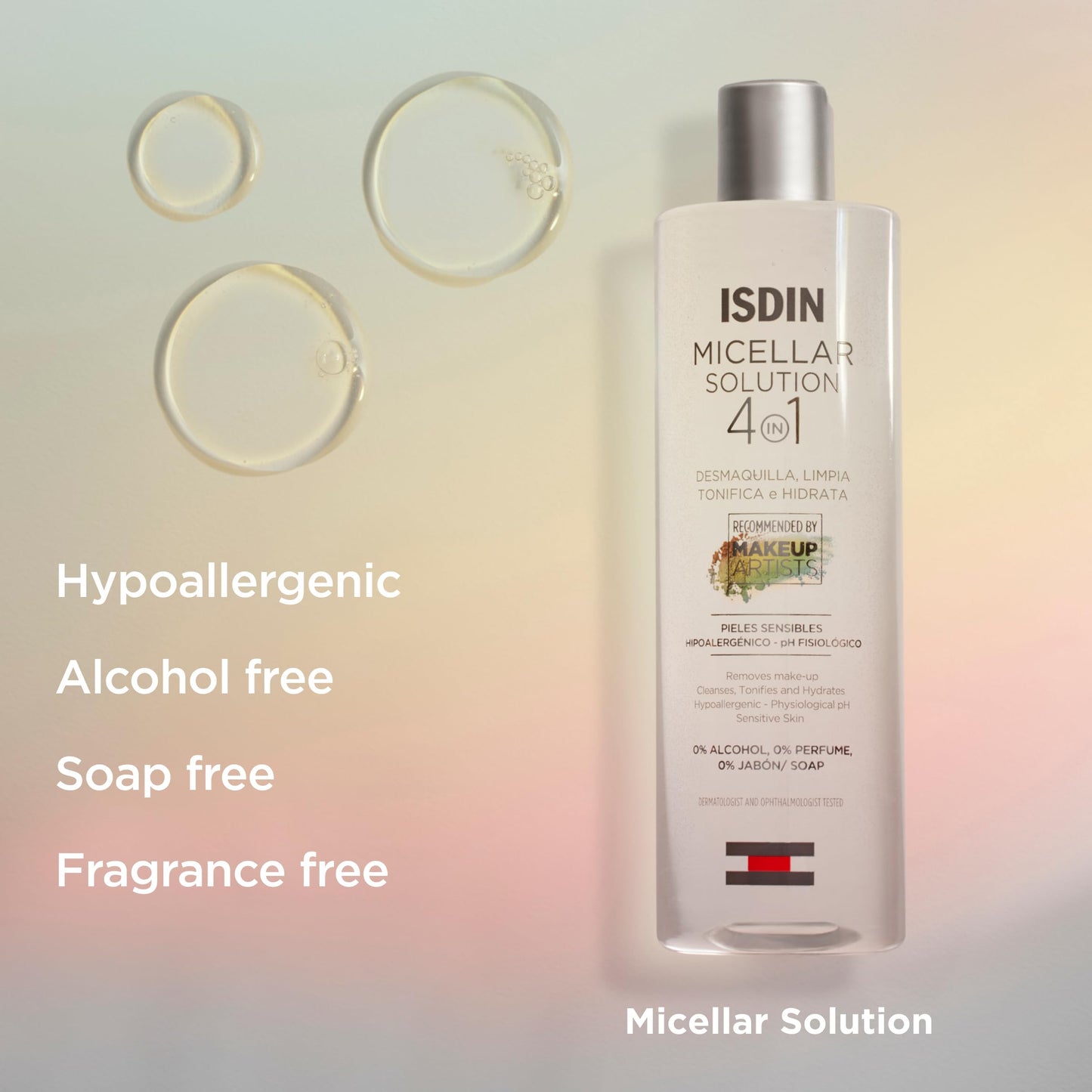 ISDIN Micellar Solution 4 en 1 Agua Micelar: Limpia, Desmaquilla, Hidrata y Tonifica, 400ml