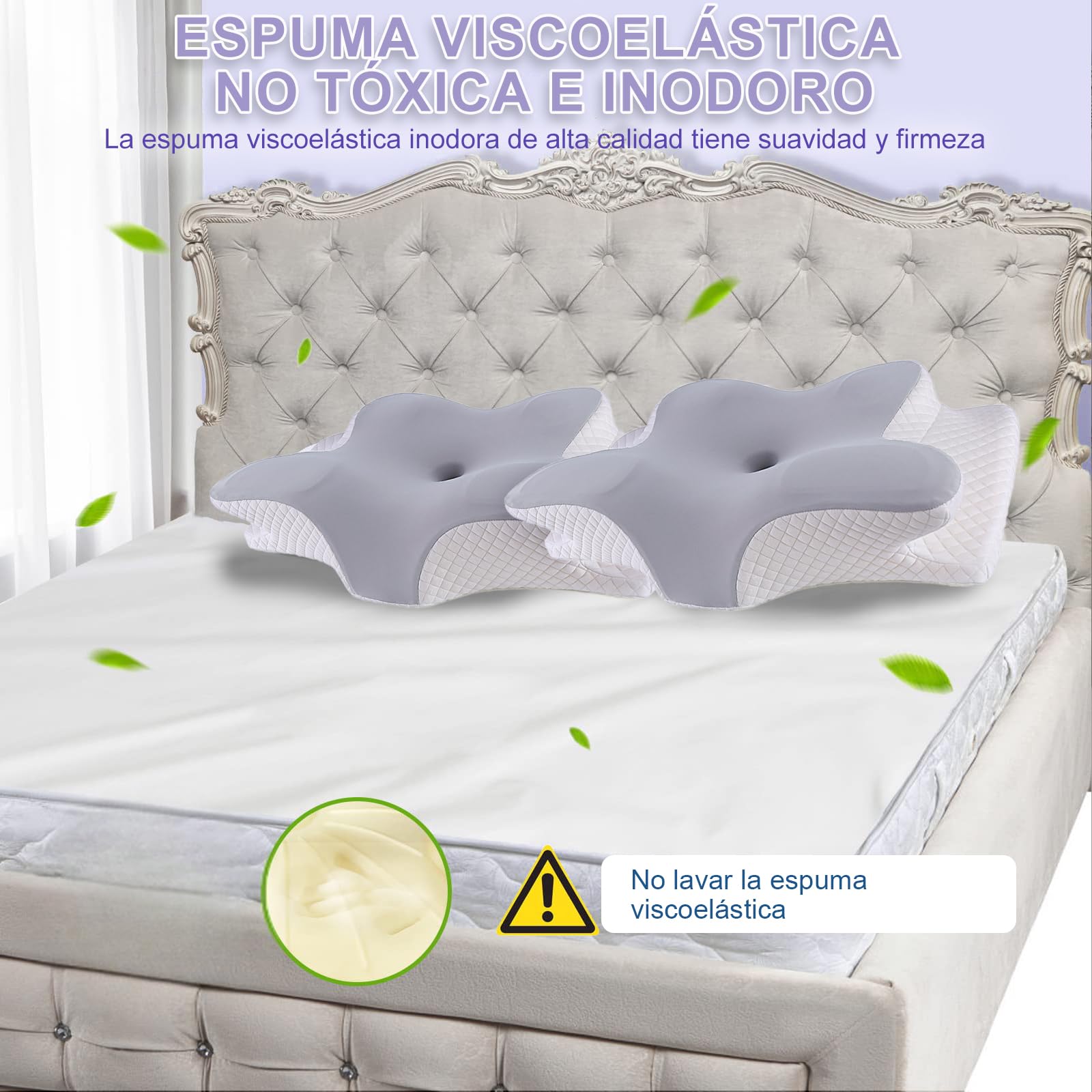 JeeLeeko Almohada Cervical de Espuma viscoelástica Almohada ortopédica ergonómica 2 en 1 Que Alivia el Dolor de Cuello y Brinda Soporte Contorneado para Personas Que Duermen de Lado,Gris