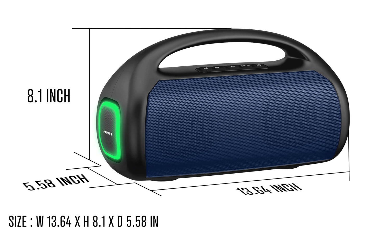 Fisher - Altavoces portátiles Bluetooth - Altavoz inalámbrico portátil con potencia máxima de 20 W, sonido HD, luces RGB, IPX4 resistente al agua, emparejamiento TWS, radio FM, BT 5.3, tiempo de