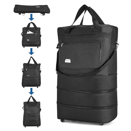 Maletas de Viaje Plegable Expandible, MTQ Maleta Plegable de Viaje con Ruedas, Maletas Expandible 5/10/15/20/25 kg, Maleta de Viaje Grandes de 30 Pulgadas. (Negro)