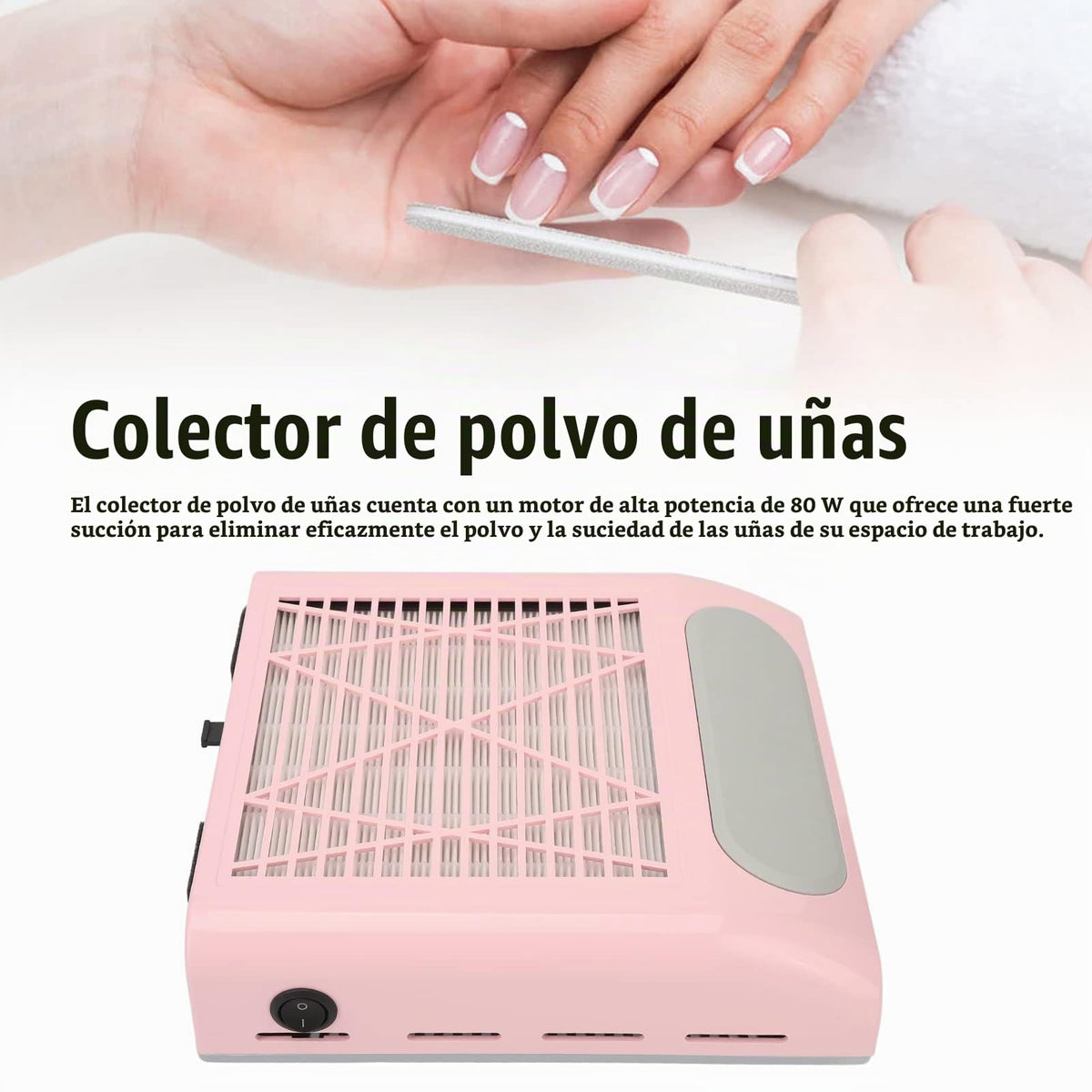 Colector de Polvo Fockety Rosa con Potente Ventilador de Vacío de 80 W y Filtro Reutilizable para Uñas Acrílicas