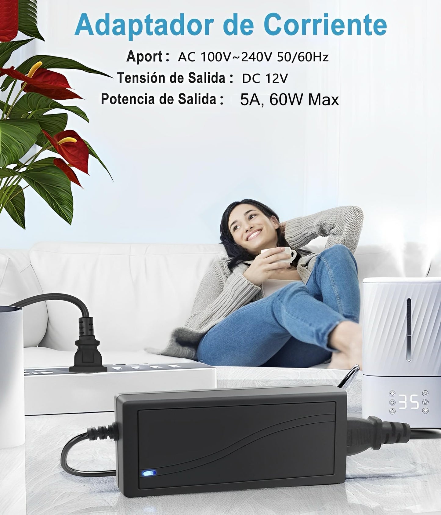ZINKER Eliminador de Corriente Universal 12v 5a 60w para Cámaras de Vigilancia CCTV y Equipos de Audio y Video