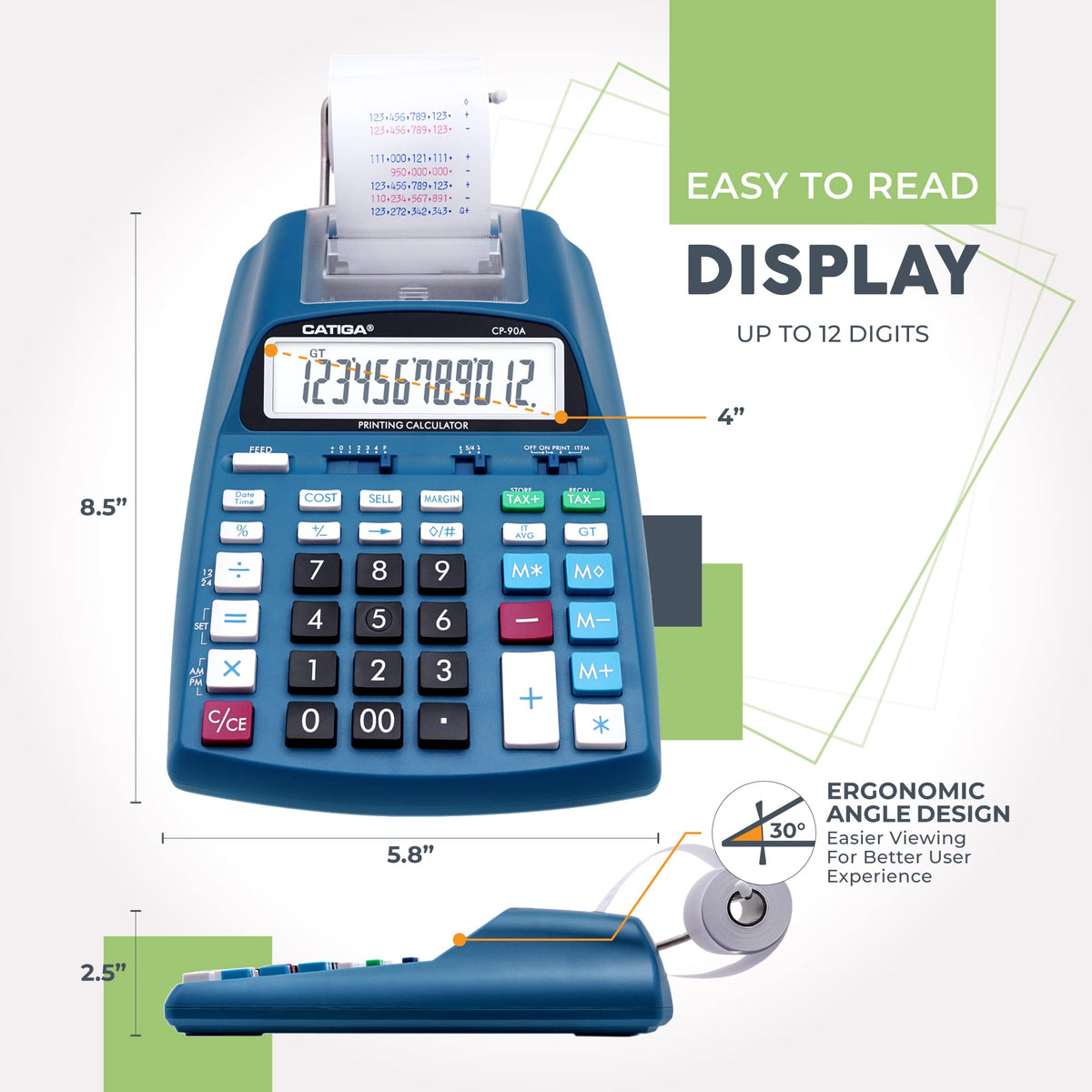 CATIGA Calculadora de impresión con cinta de impresión – Máquina de adición de 10 teclas con rollo de papel, calculadora eléctrica de computadora para contabilidad, negocios, finanzas, uso en casa