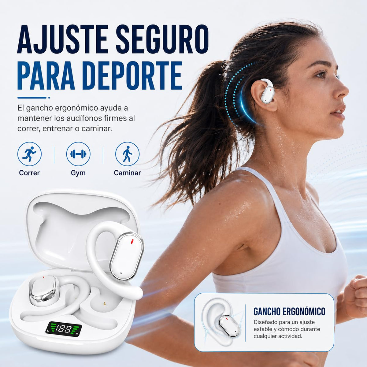 Audífonos Bluetooth Inalámbricos JMHRJKL Negro con Oído Abierto y Transmisión de Sonido Direccional, para Deportistas