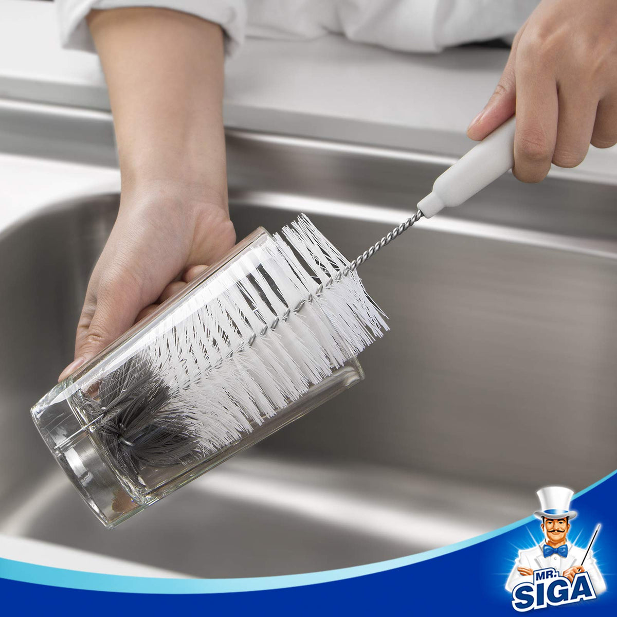 MR.SIGA Juego 5 Cepillos para Botellas con Soporte Almacenamiento, Blanco