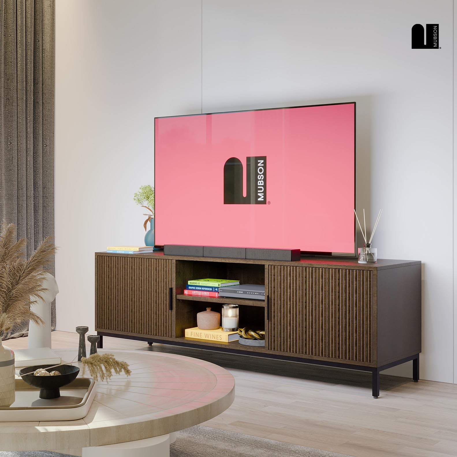 Mueble para TV MUBSON Gris 150x40 cm con 4 Compartimientos para Consolas o Bocinas