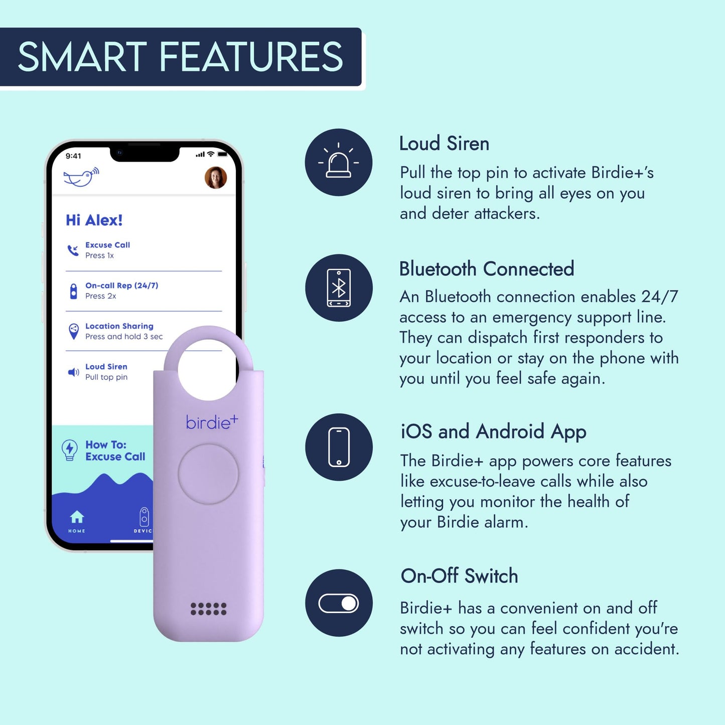 Alarma de Seguridad Personal Birdie Inteligente Rosa para Mujer