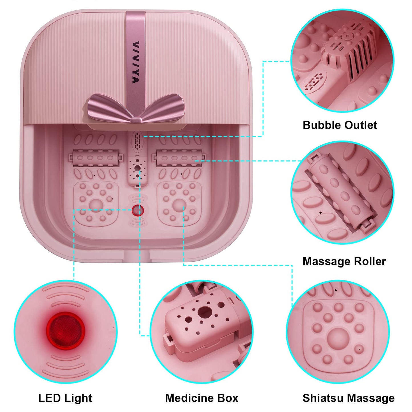 Spa de Baño Plegable VIVIYA con Rodillos de Calor y Masaje, Luz LED y Chorros de Burbujas para Uso Doméstico