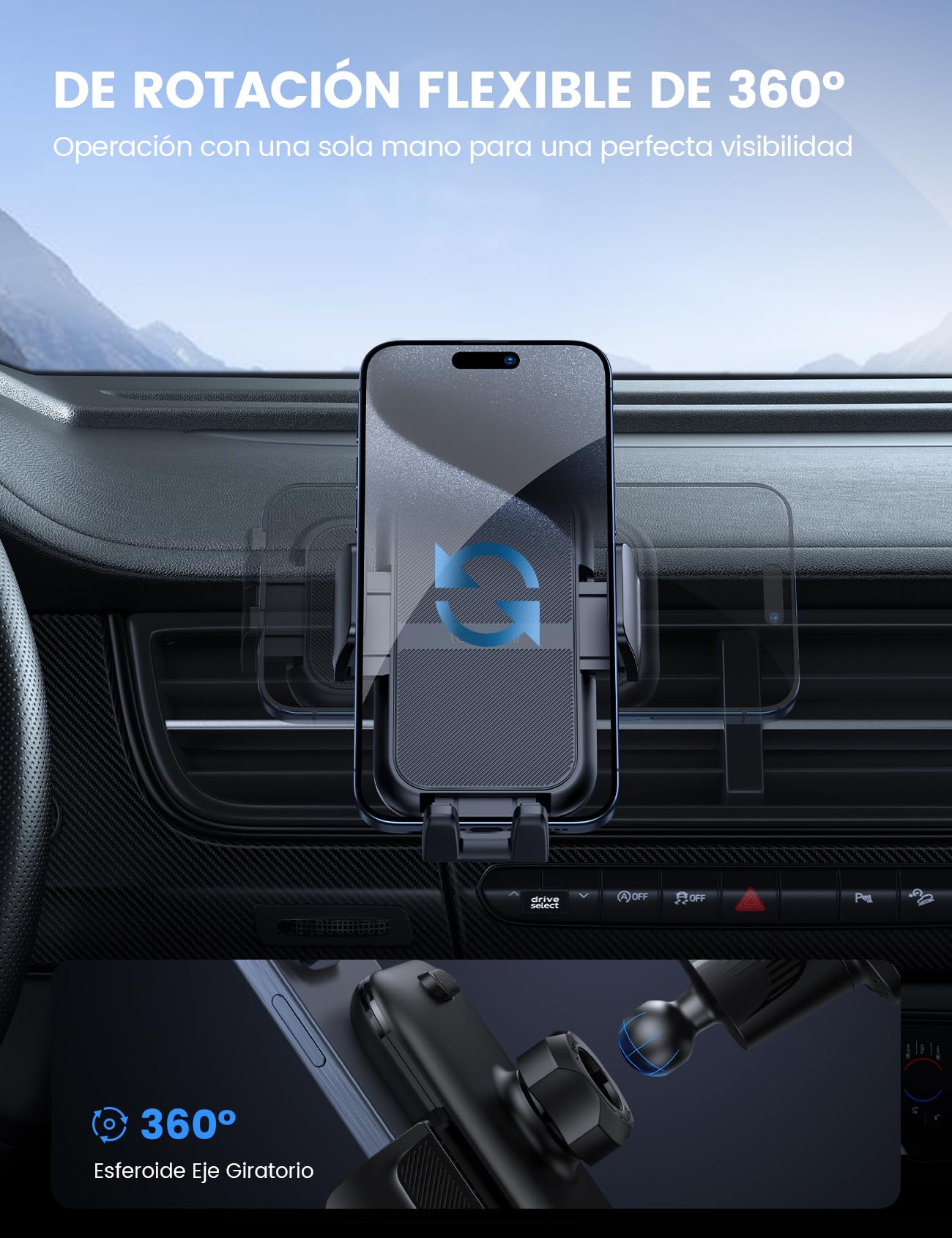 Lamicall Soporte Celular Auto - [Compatible con Fundas Gruesas] Abrazadera más Ancho y Gancho Metálico, Porta Celular Auto Base para Celular Automovil Carro Car Compatible con Todos Celular