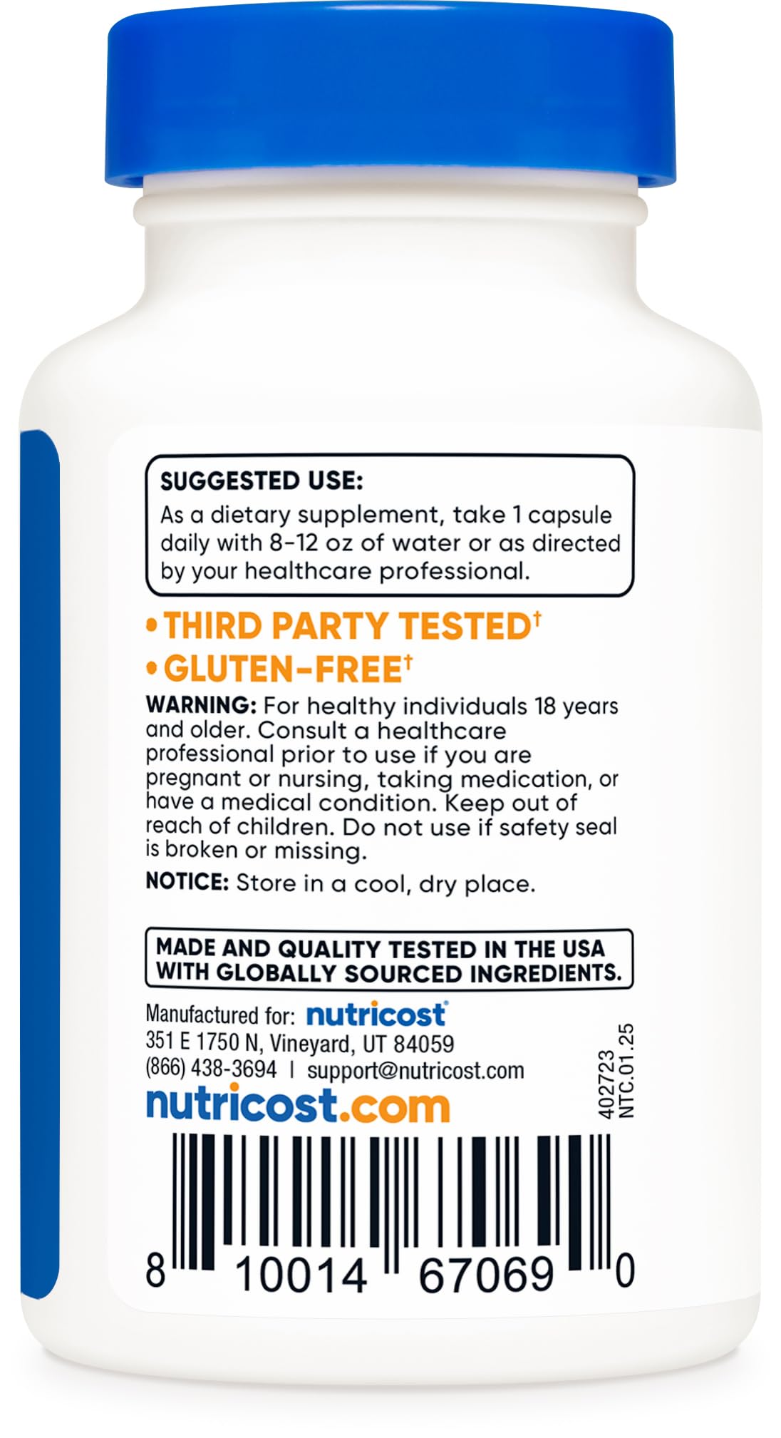 Cápsulas Nutricost Tudca 500 mg Calidad Premium sin Gluten Sin OGM