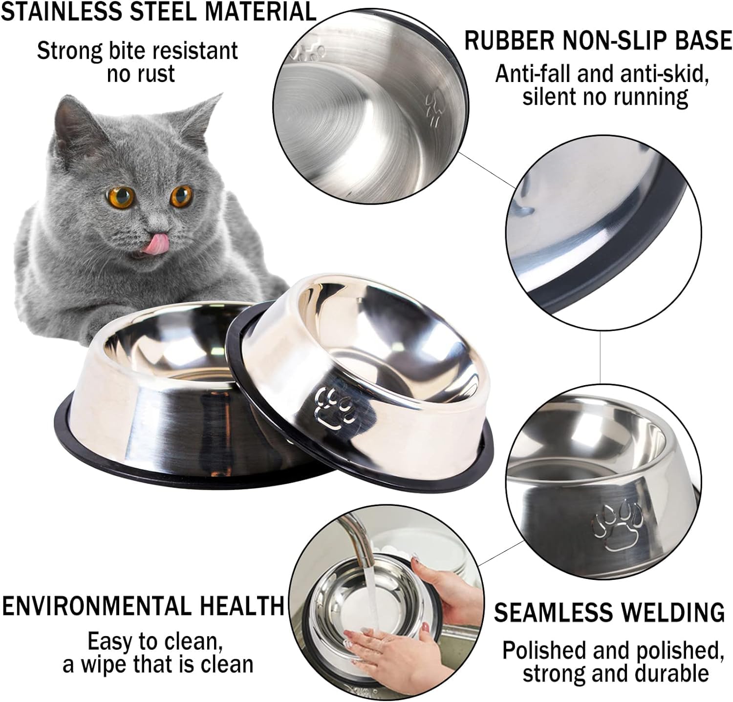 Plato para Mascotas XINYUICEAN Acero Inoxidable Apilable y Antideslizante para Perros y Gatos