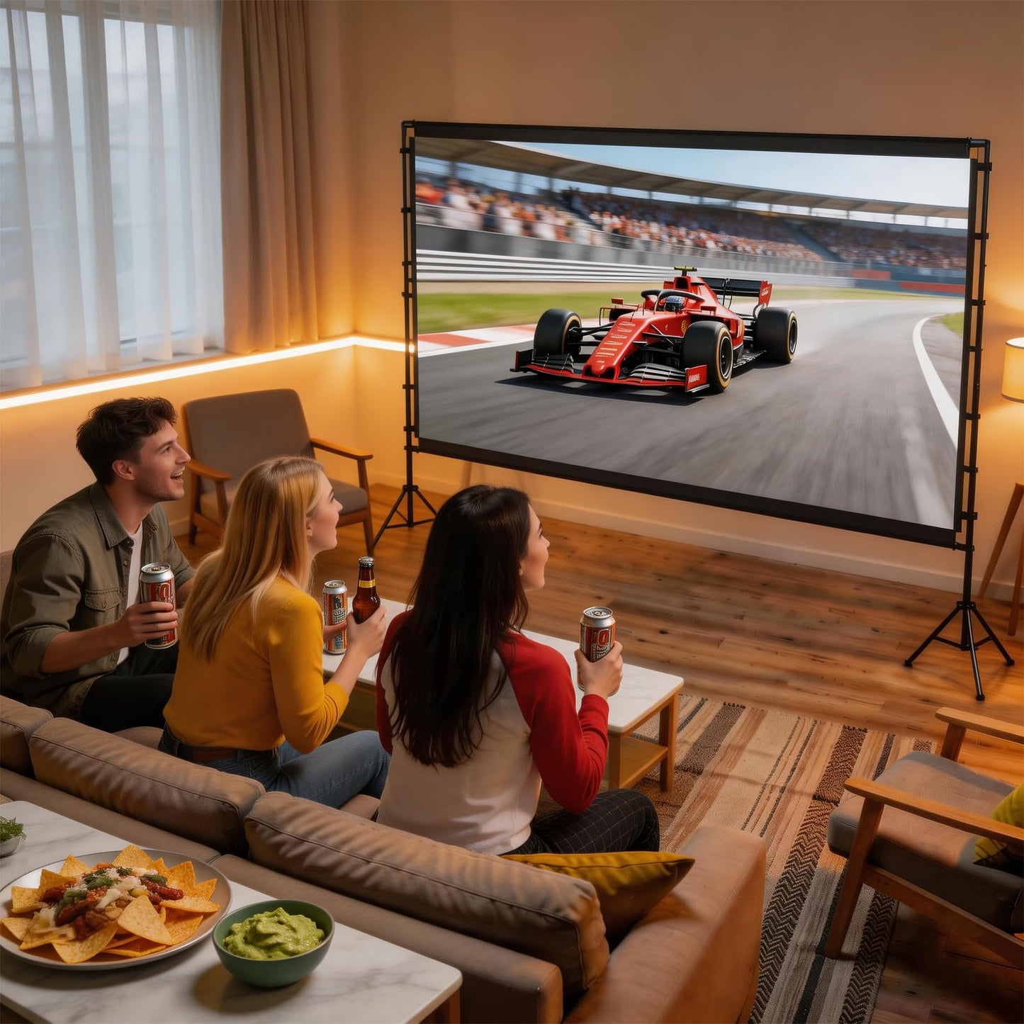 ZVXCABV Pantalla de Proyector Portátil de 100 Pulgadas, Pantalla de proyección con Soporte, 16：9, 4K HD Resistente a Las Arrugas Pantalla, Sistemas para Exteriores, Interiores y Cine en casa