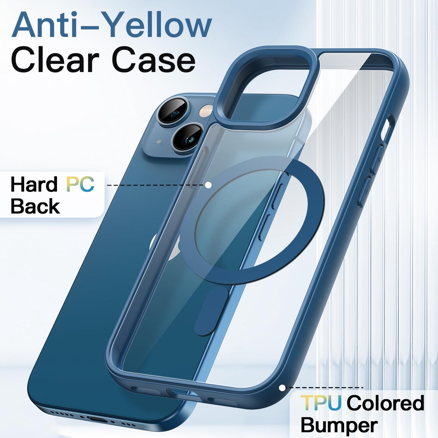 JETech Funda Magnética para iPhone 13 Mini 5.4 Pulgadas Compatible con MagSafe, Carcasa Antigolpes, Marco de TPU Mate Color Sólido, Anti-Arañazos Respaldo Transparente (Azul)