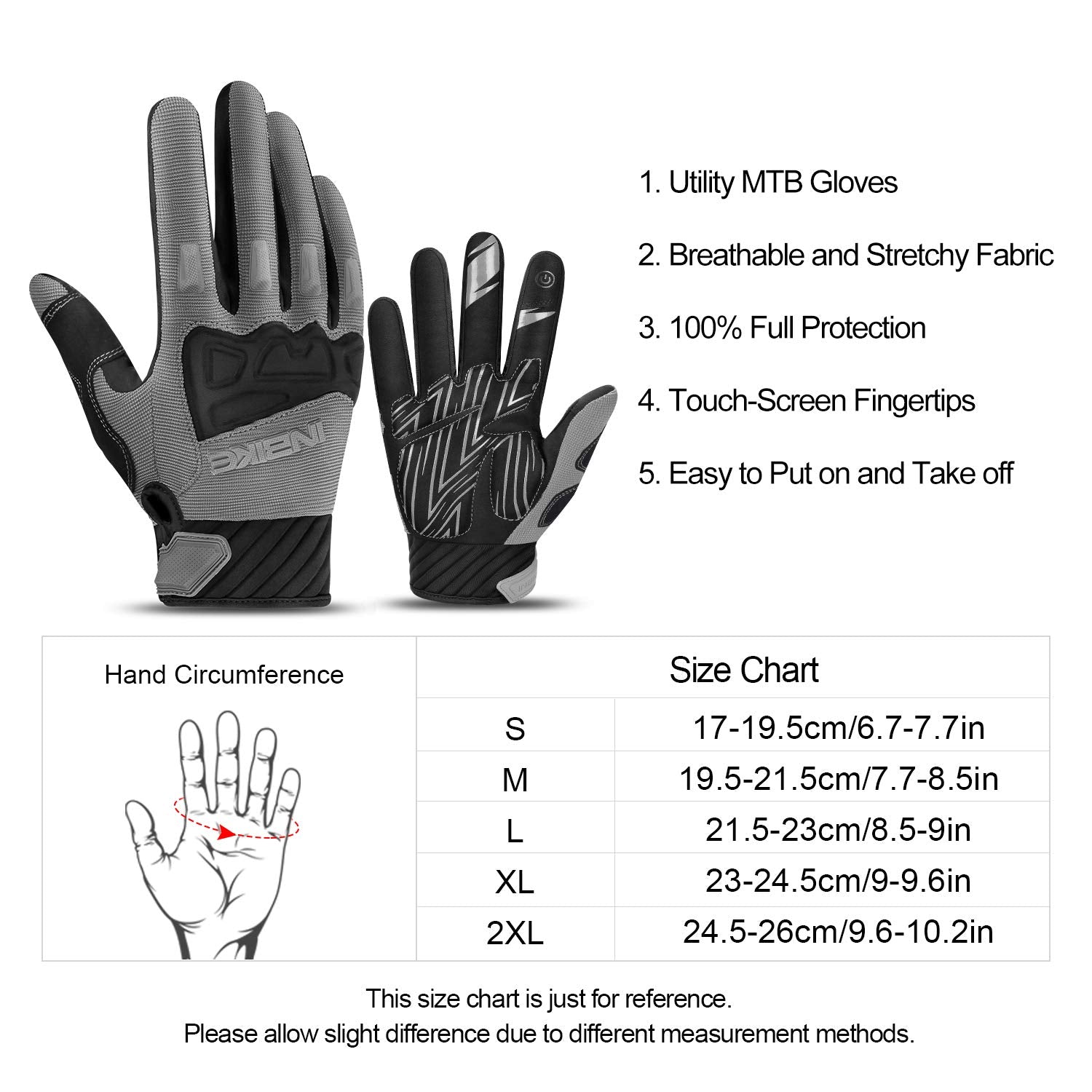 INBIKE - Guantes de bicicleta de montaña para hombre, gris, resistentes al desgaste, antideslizantes y resistentes a los golpes, acolchados, transpirables, con soporte de pantalla táctil