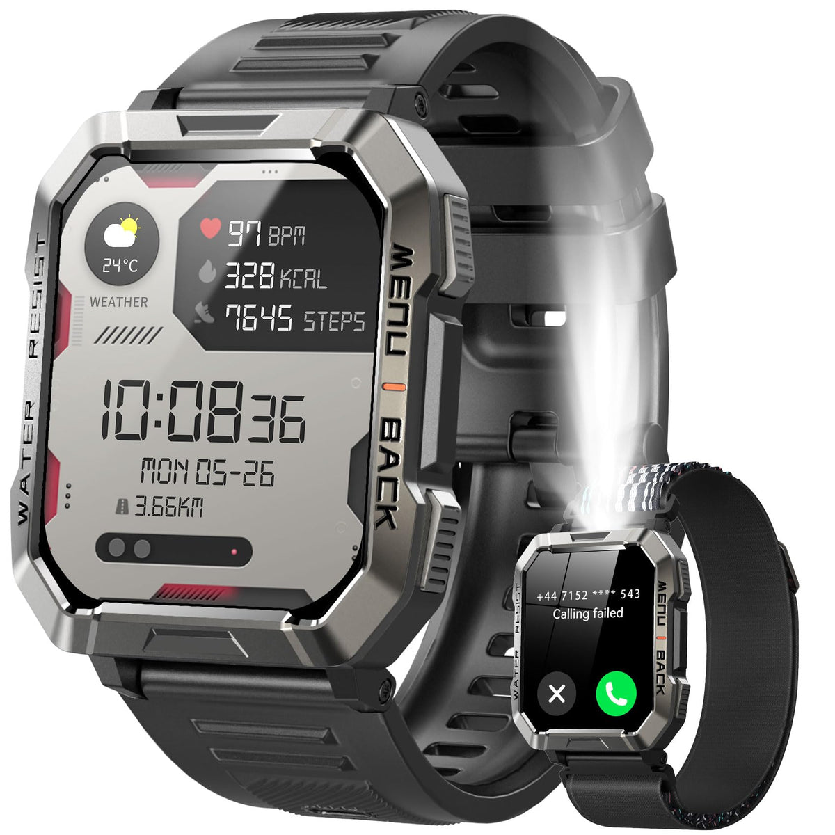 Reloj Inteligente Militar IOWODO Negro con Brújula y Llamadas para Hombre