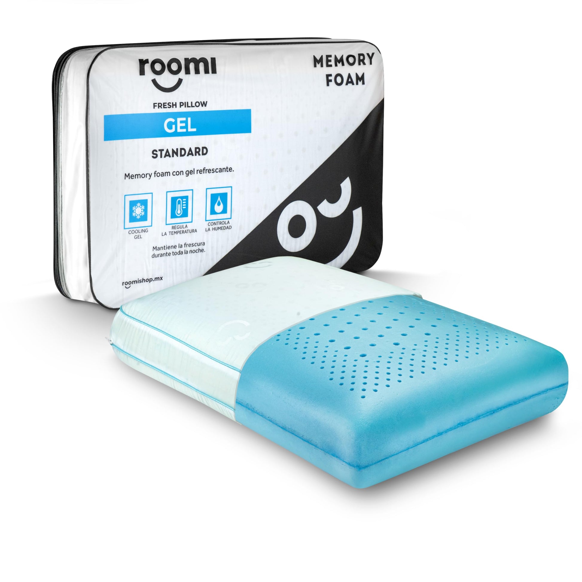 Almohada Memory Foam ROOMI Gel Infusión Ultra Fresca Confort Medio Hipoalergénica 60 x 40 cm