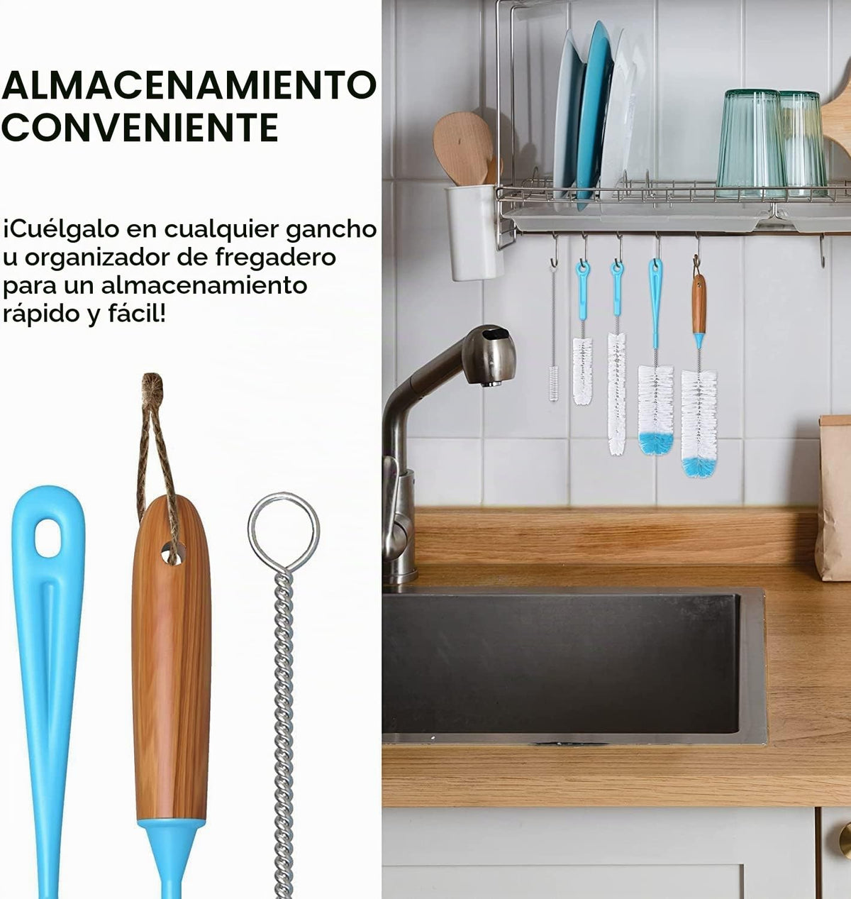 Turbo - Juego de 5 cepillos para botellas de microfibra, para limpiar biberones, botellas de agua, vasos, decantadores de vino, frasco, bong, limpiador de jarrones, un cepillo para polvo limpiador de