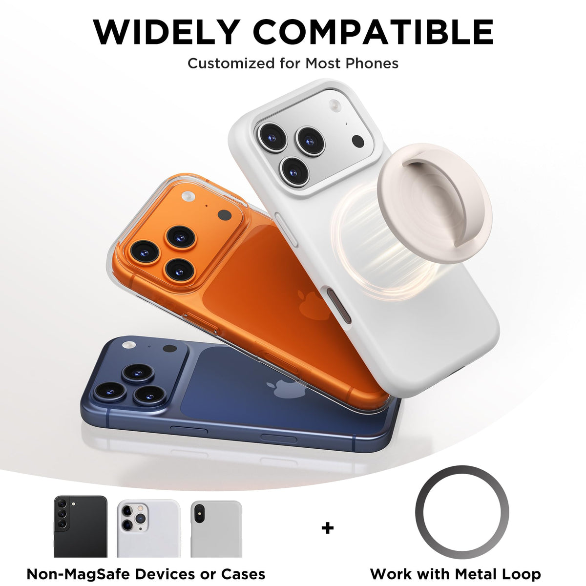 Anillo Magnético HSAOHD Negro para Teléfono con Silicona Líquida Compatible con MagSafe para iPhone 17/16/15/14/13/12 Pro
