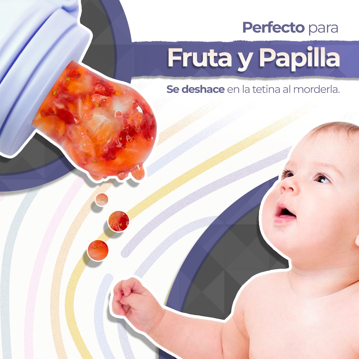 Chupón alimentador para frutas y papillas con seguro y tapa, 4 meses, dibujos animados (vaquita azul)
