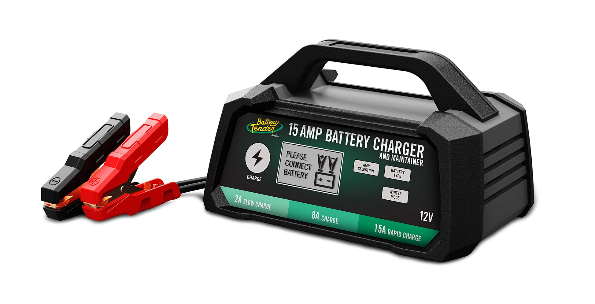Battery Tender - Cargador y mantenedor de batería de 15 amperios, 12 V, conmutable 15 amperios, 8 amperios, 2 amperios, Gel AGM estándar de química Seleccionable, visualización LCD, 022-0234-DL-WH
