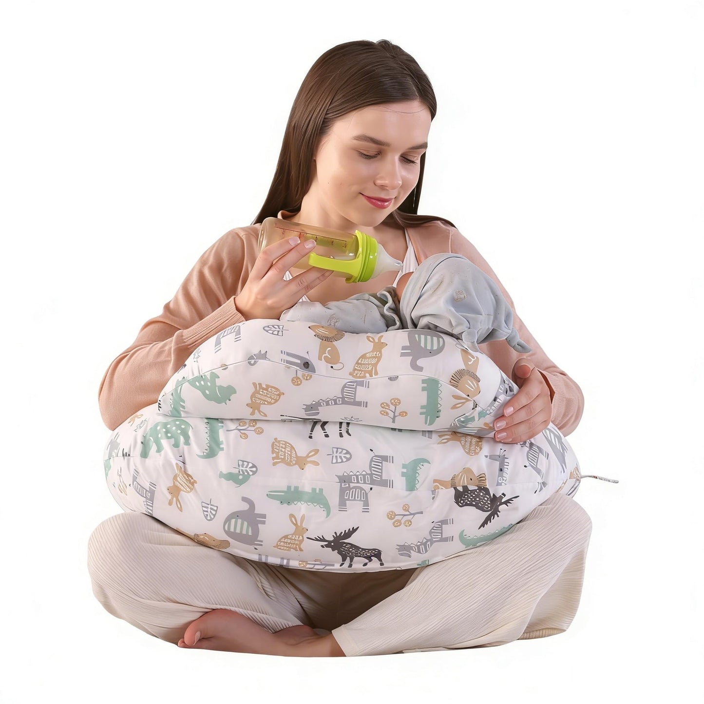 BABYLIAN Almohada de lactancia para lactancia, almohadas ergonómicas de alimentación del bebé con funda extraíble de algodón lavable, correa de cintura ajustable, talla grande, más apoyo para mamá y