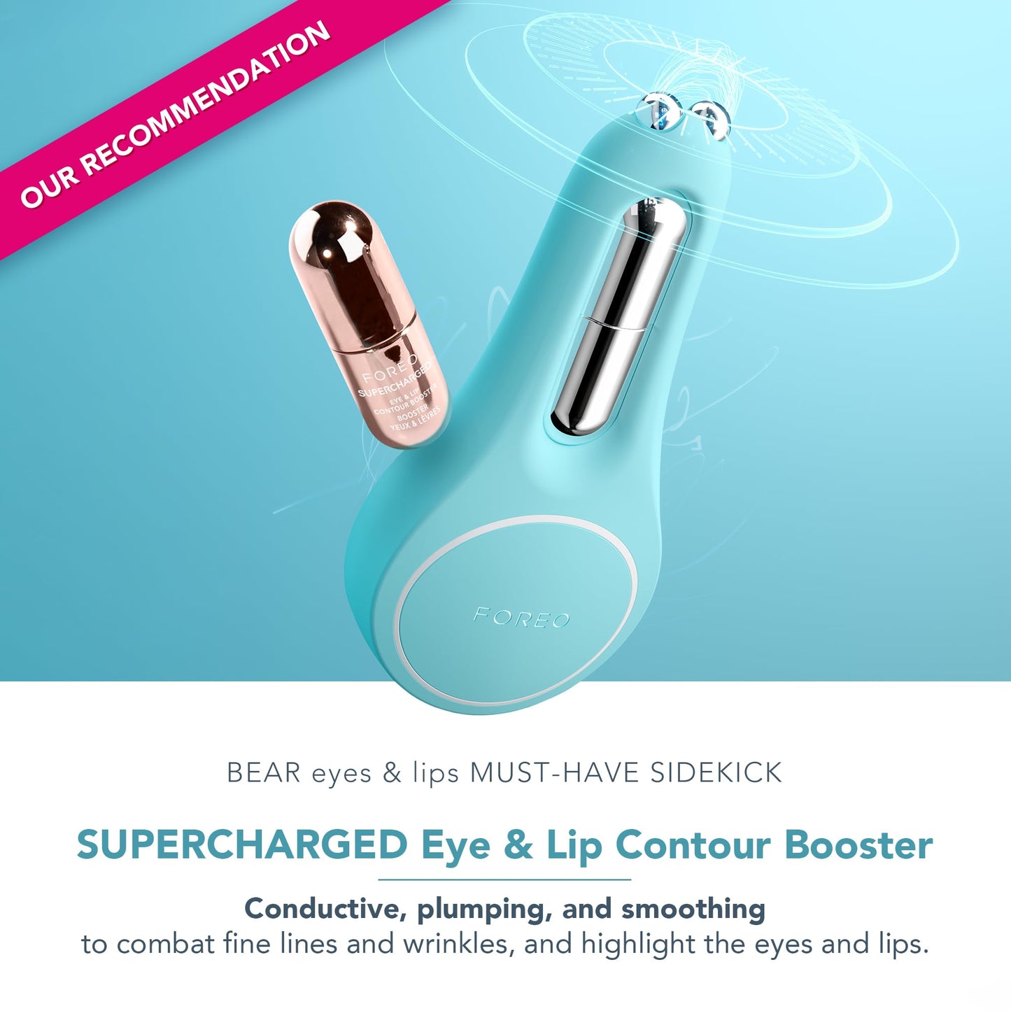 FOREO BEAR 2 Eyes & Lips - Masajeador facial reafirmante microcorrientes - Aparato radiofrecuencia facial - Masajeador ojos antiojeras - Tratamiento arrugas - Arctic Blue