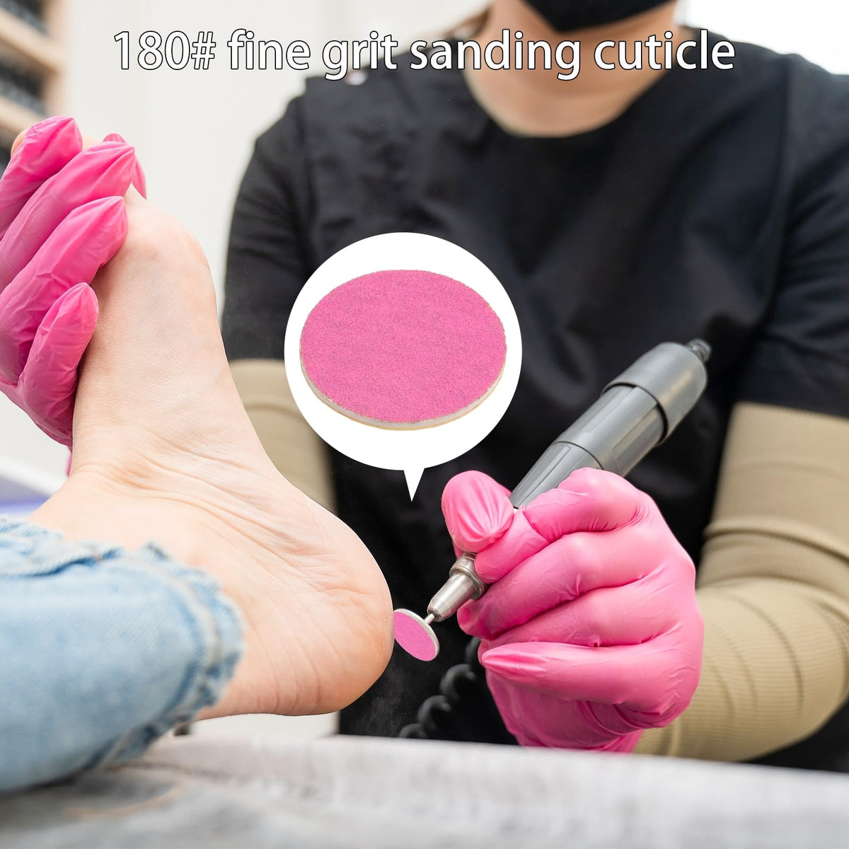 Difenni - Disco de lija con broca de metal para uñas, disco de lija de pedicura, 100 discos de papel de lija de 25 mm, grano #180 para pedicura (rosa)