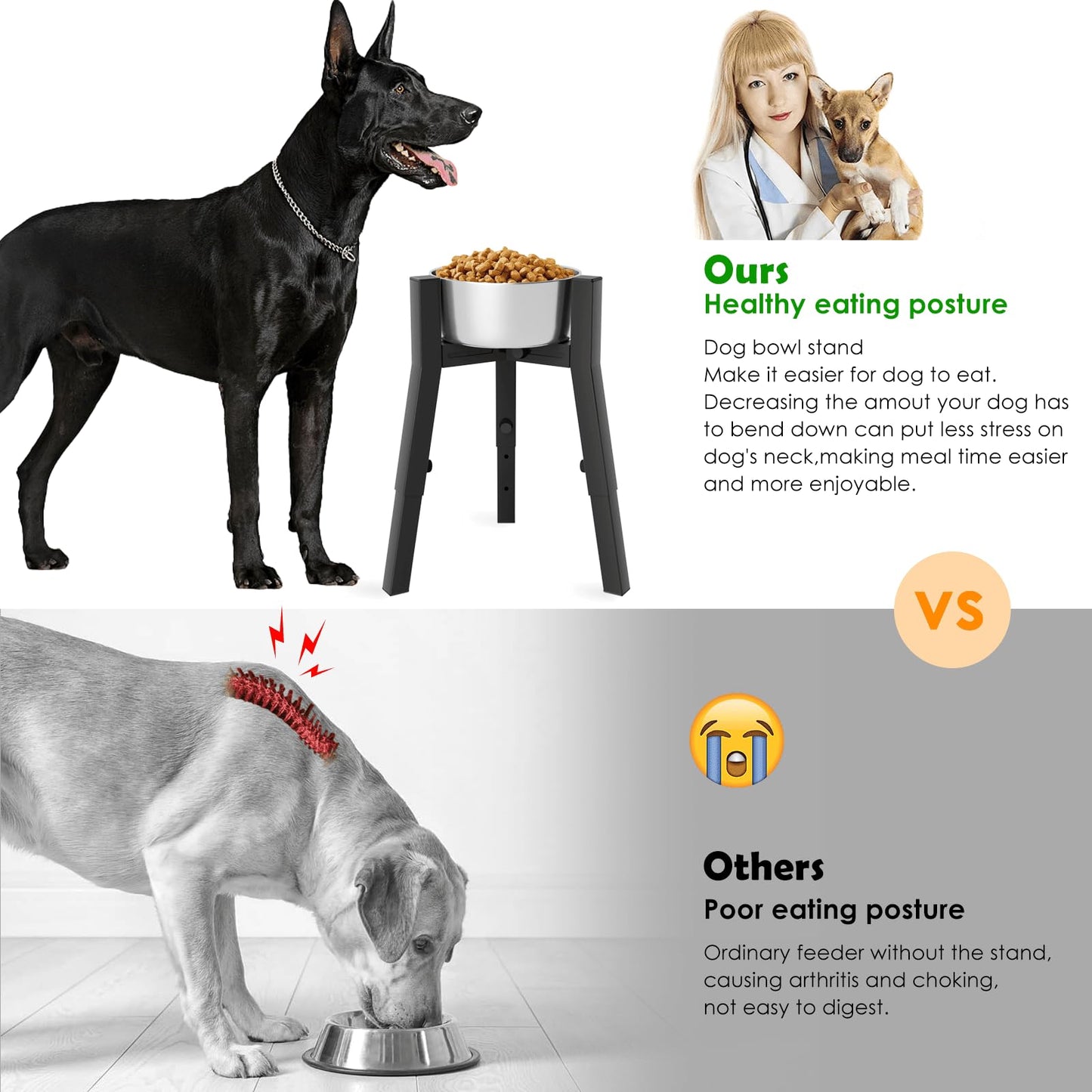 Soporte para Cuencos TIDANT Negro Ajustable para Perros Grandes