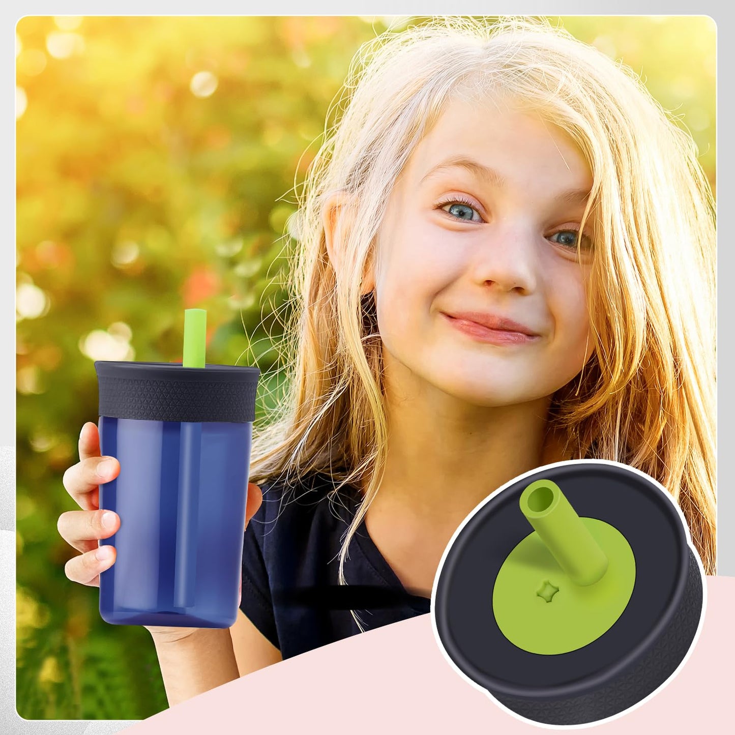 PHULWEL - Paquete de 2 tapas de repuesto para Owala Kids - Vaso aislante de 12 onzas y 15 onzas, tapa resistente a derrames con 4 popotes flexibles, sin BPA, apto para lavaplatos, accesorios para