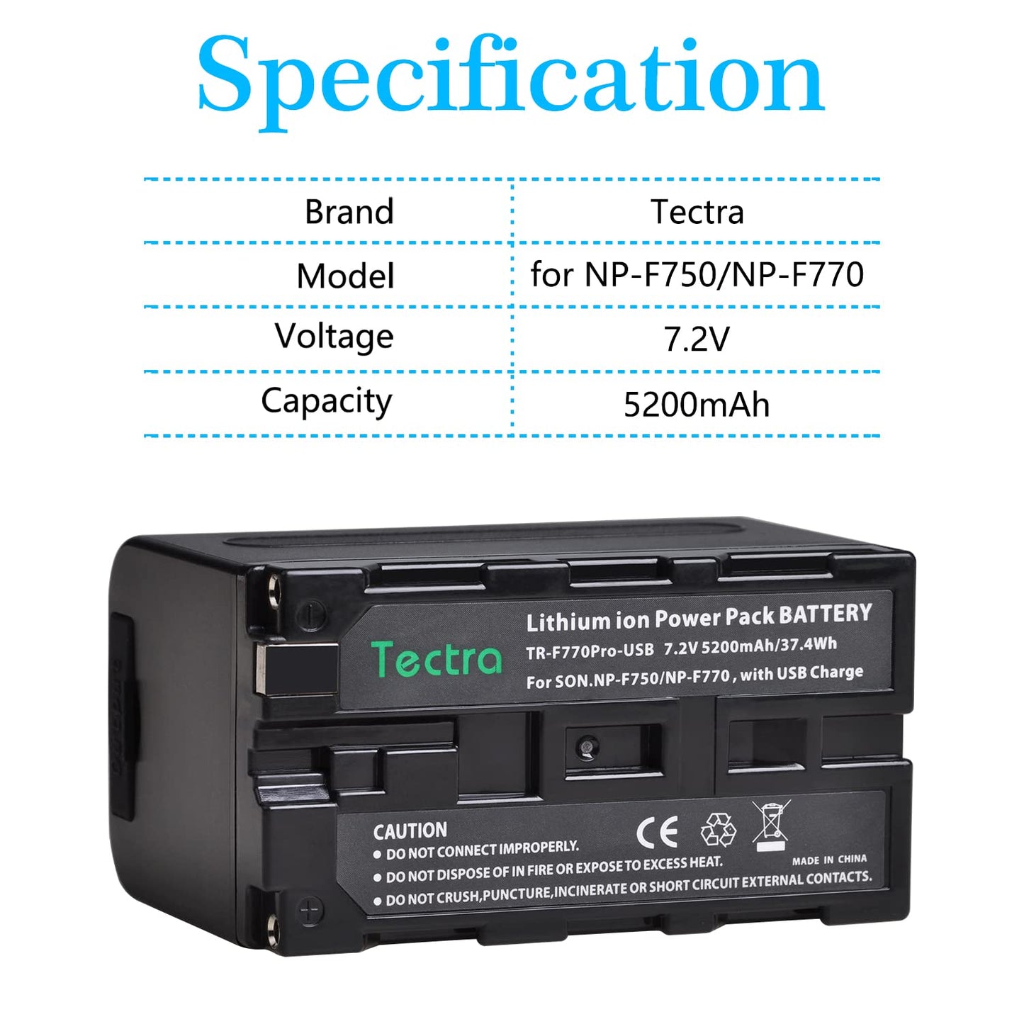 Paquete de 2 Baterías Tectra NP-F750 Sony Negro con Cable Micro USB