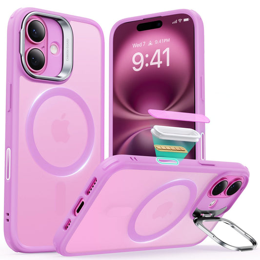 ESR - Funda para iPhone 16, botón de control de cámara compatible con MagSafe, protección de grado militar, soporte integrado, funda trasera resistente a arañazos, clásica, rosa esmerilado
