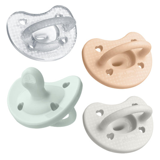 Chicco PhysioForma® - Chupete de silicona de lujo de una pieza para bebés de 0 a 6 m | Escudo texturizado de moda | Sin BPA y látex | Funda esterilizante reutilizable | Multicolor, paquete de 4