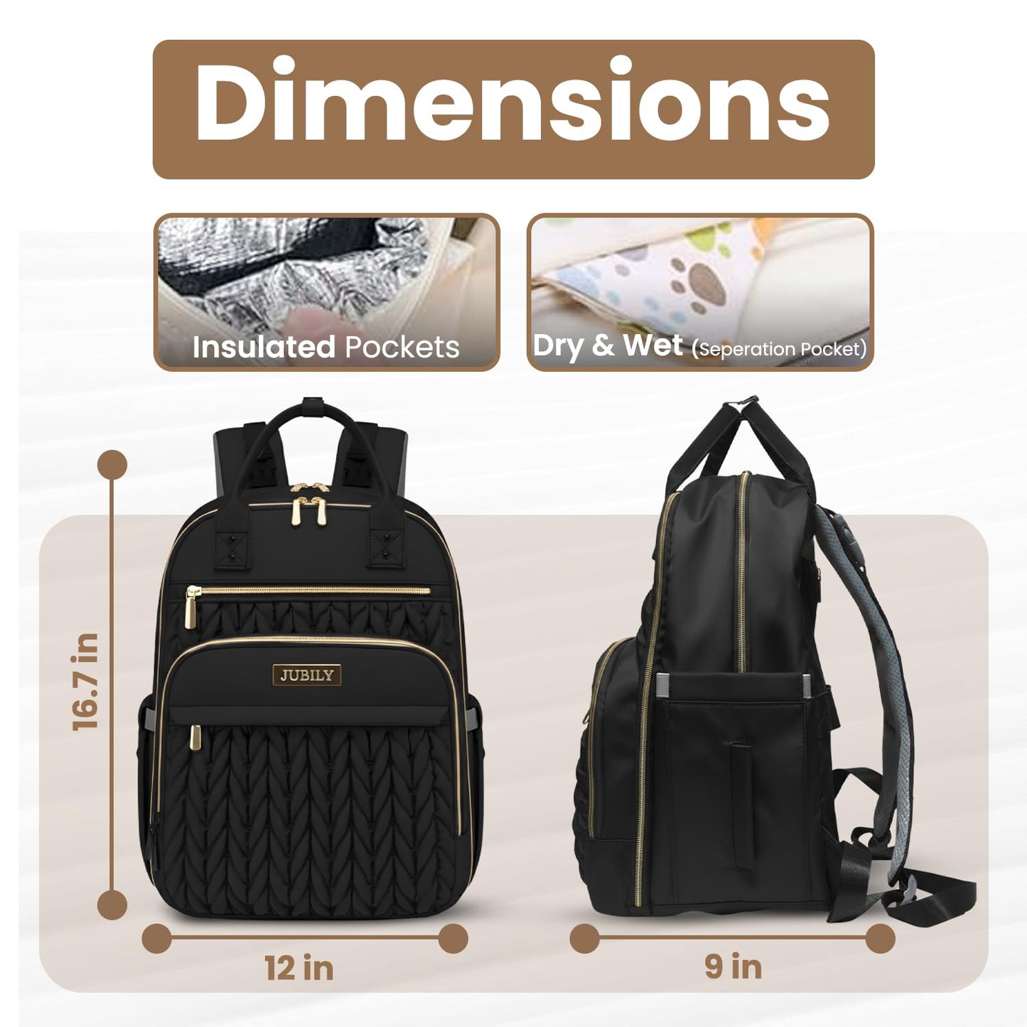 Mochila de pañales Jubily, mochila de viaje de 30L para mujeres, bolsa impermeable con 5 compartimentos, 20 bolsillos, ranuras para laptop y iPad, cambiador portátil, organizador de artículos