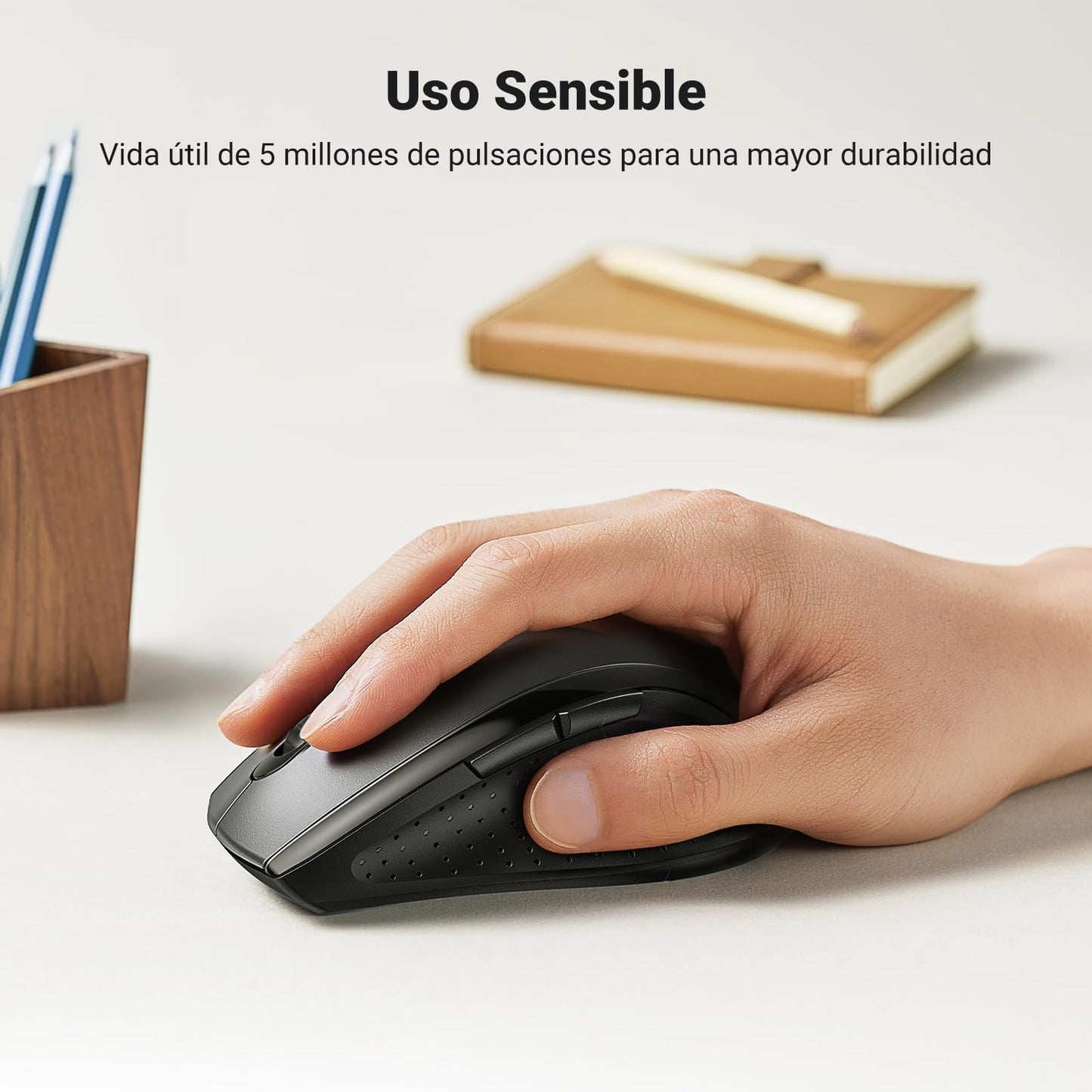 Mouse Inalámbrico UGREEN Negro Ergonómico con DPI Ajustable para PC y Portátil