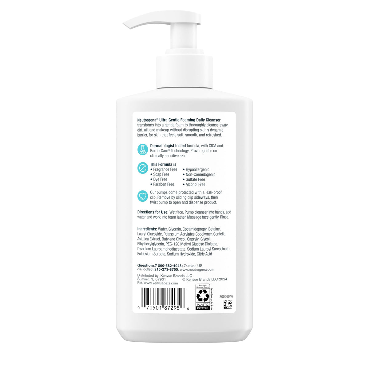 Neutrogena Ultra Gentle Daily Facial Cleanser, Foaming Formula, 12 Fl Oz