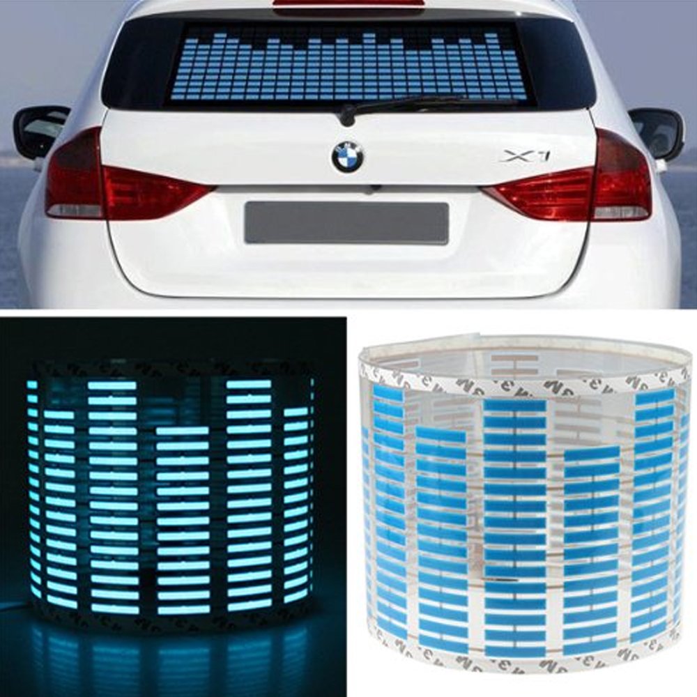 ESUPPORT 45 x 11cm Tira LED para Coche Luz de la Música del Coche Ambiente Interior Función Sensor de Activación de Sonido Resplandor del Ecualizador Azul