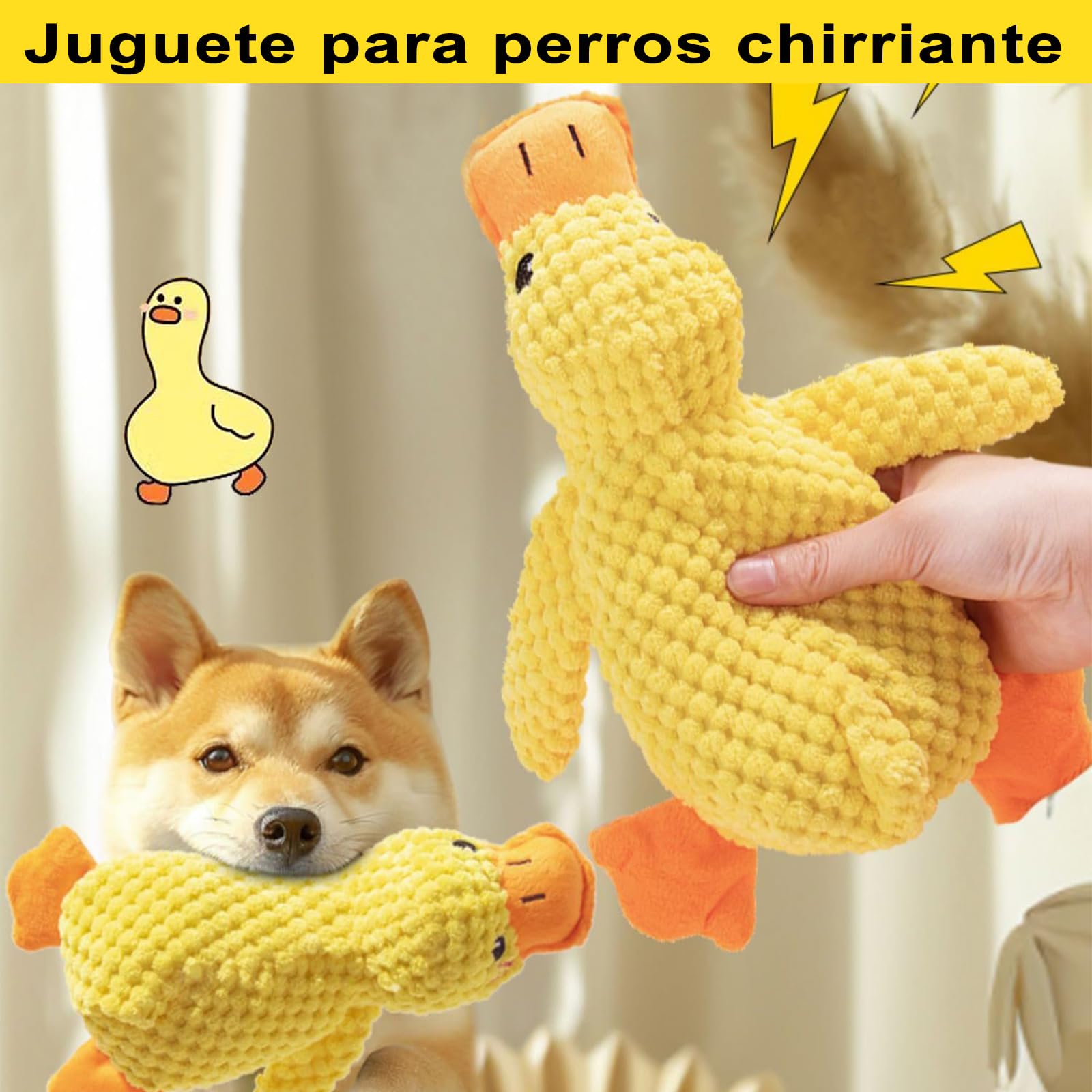 LICHENXI Pato Calmante para Perros2PK, Juguete para Perros Pato, Peluche Interactivo para Mascota Mordible con Sonido Chirriante; Juguete para Masticar y Jugar para Perros de Todas Las Razas y Tamaños