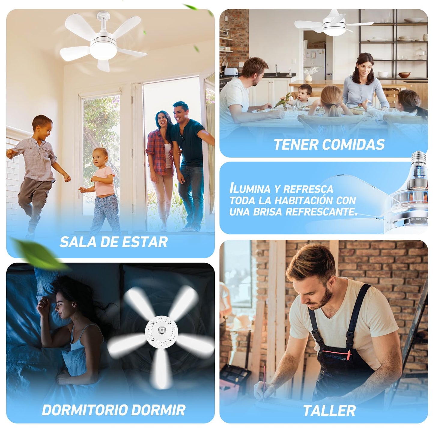 Ventilador de Techo VSHINY Blanco con Luz Regulable y Mando a Distancia