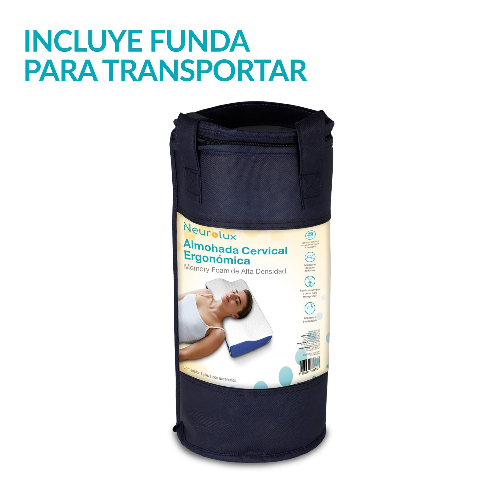 Almohada de Memory Foam Neurolux Blanco Ergonómica Ortopédica para Aliviar Dolor de Cuello y Espalda