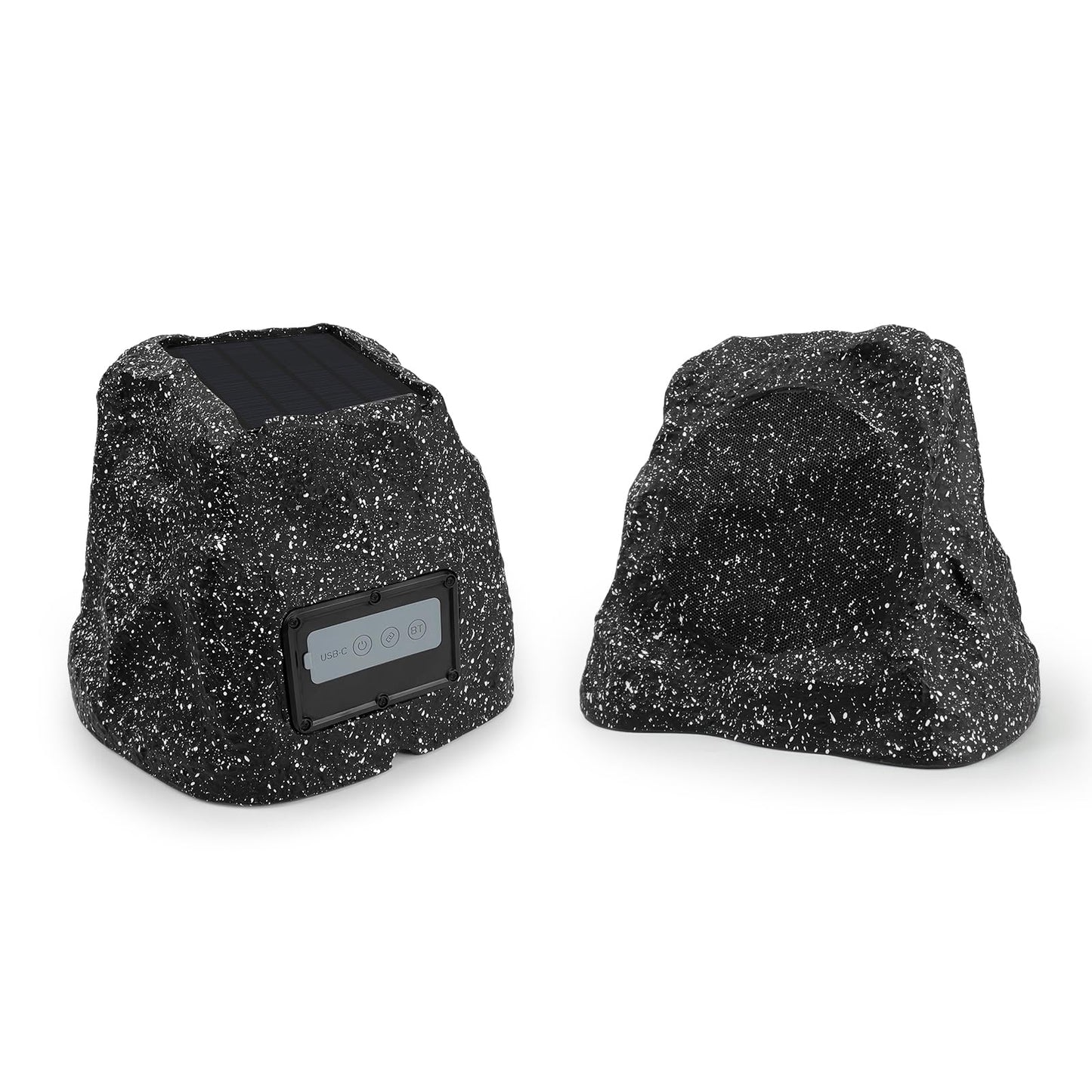 STUDIOFINIX Par de altavoces impermeables para exteriores de 10,2 cm - Altavoz Bluetooth 5.3 inalámbrico con energía solar - Potencia máxima de 160 W para jardín, terraza, piscina, patio trasero (gris