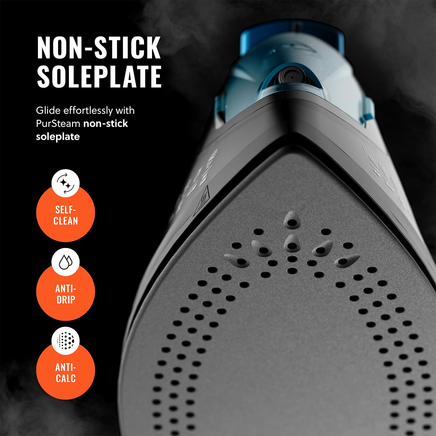 PurSteam Professional - Plancha de vapor de 1250 W, potente vaporizador con ráfaga de vapor y pulverización, suela antiadherente, fácil control de temperatura y apagado automático