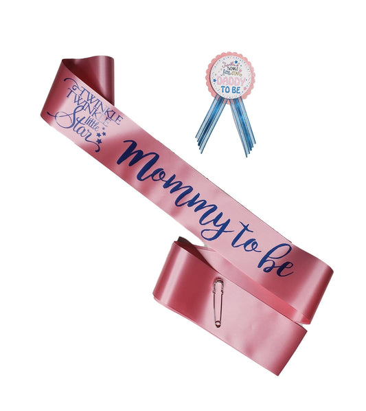 Twinkle Little Star Baby Shower Mommy Faja y papá to Be Pin Set de regalo rosa azul