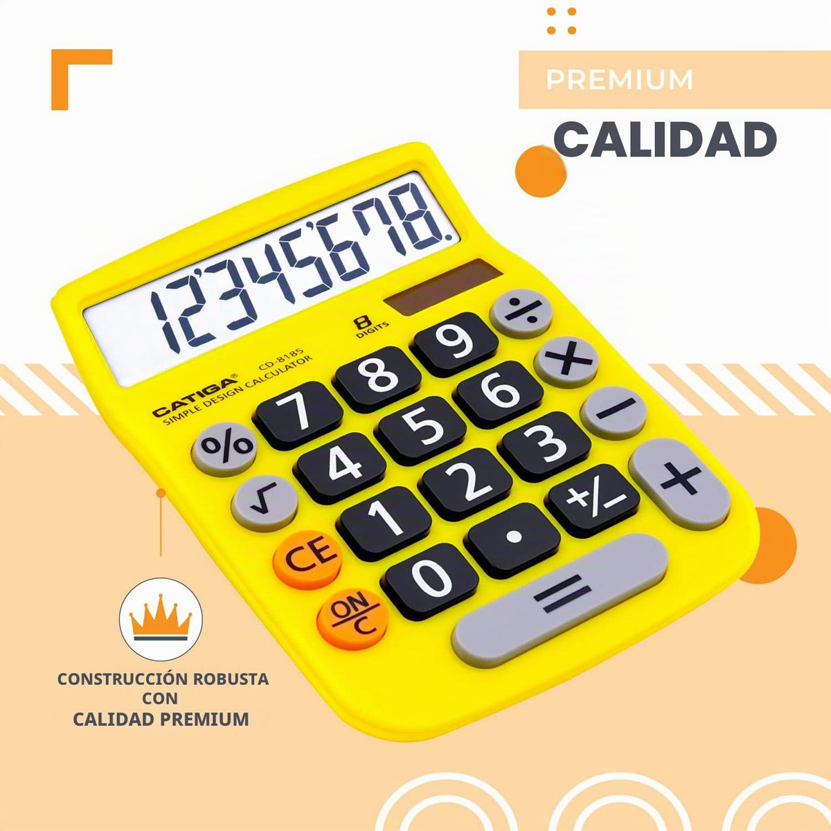 Calculadora CATIGA Negra Solar 8 Dígitos con Pantalla LCD y Botones Grandes para Oficina y Hogar