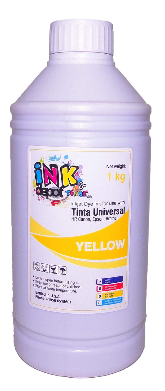 Ink Depot Litro de Tinta Premium Universal Marca, Dye Compatible con EPSON, HP, Canon, Brother (Amarillo)