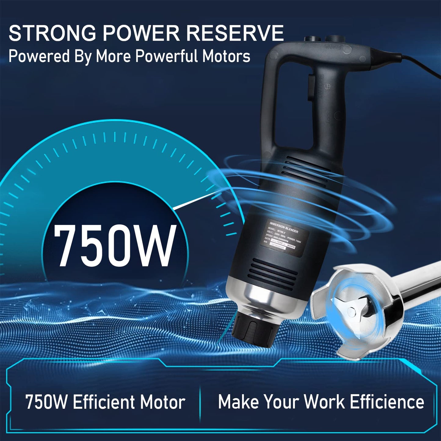 Li Bai - Licuadora de inmersión resistente de 20 pulgadas, mezclador comercial eléctrico, eje desmontable de 750 W, velocidad variable ajustable, emulsionante