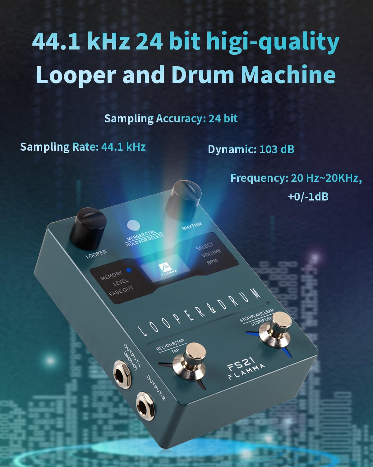 Máquina de Pedal Estéreo FLAMMA FS21 Generador de Bucle para Guitarra y Batería con Pantalla y Capacidad de Grabación en Bucle de 160 Minutos