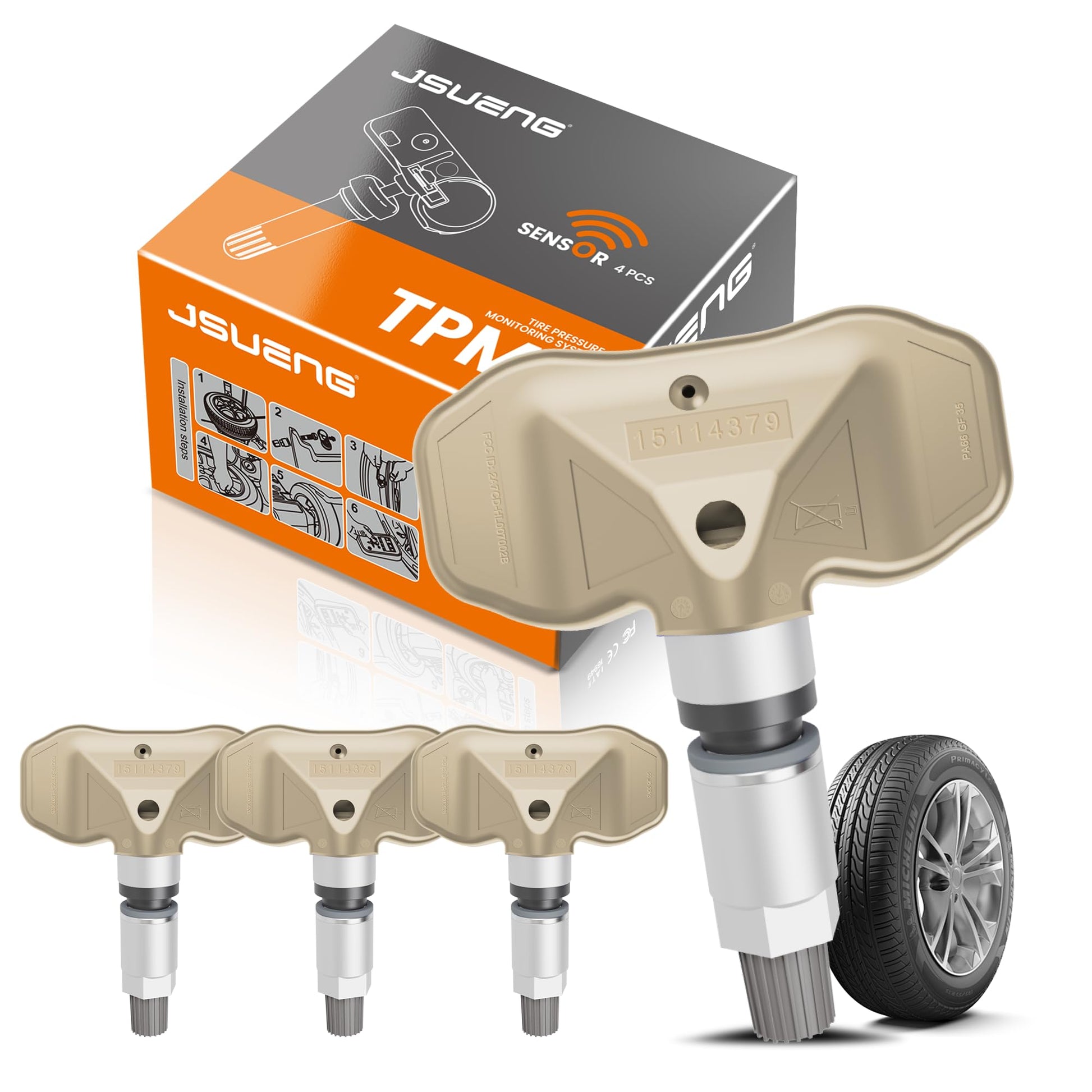 Sensor TPMS, Sensor de Sistema de Monitor de presión de neumáticos GM, Paquete de 4 Unidades para Chevy GMC Cadillac reemplaza #15114379 15122618 8151226180