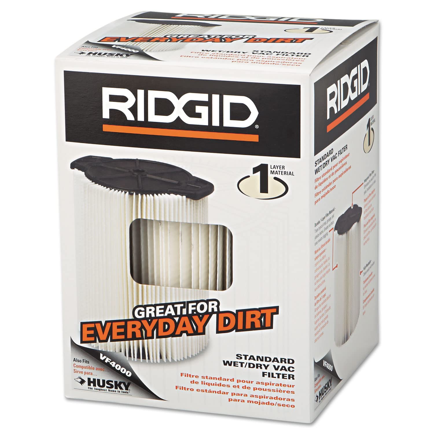 Filtro para Aspiradora RIDGID Monocapa Lavable y Reutilizable con Sujeción Qwik Lock