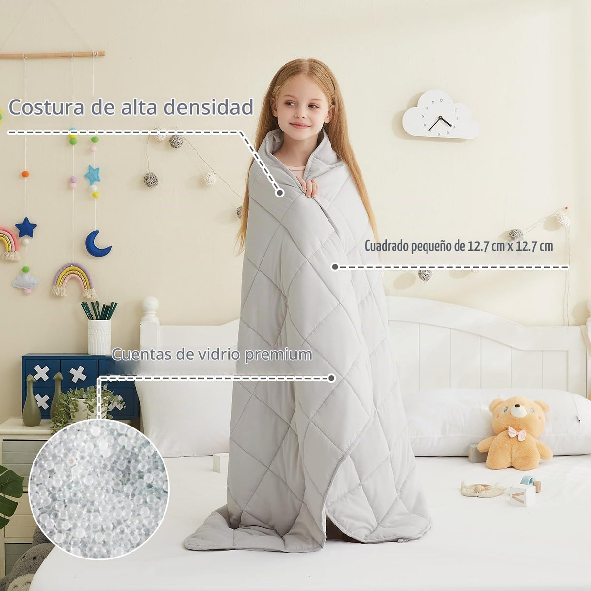 L'AGRATY - Manta pequeña de microfibra con peso, manta con perlas de vidrio, suave y gruesa para todas las estaciones, 91 x 122 cm, 1.4 kg