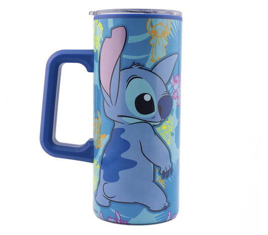 FunKids 2415-4328 Termo Doble Pared Con Asa, Colección Disney Clásicos, Diseño Stitch Experimento 626, Estilo Hawaiano, Termo con Tapa Transparente, Capacidad 550 mililitros, Multicolor